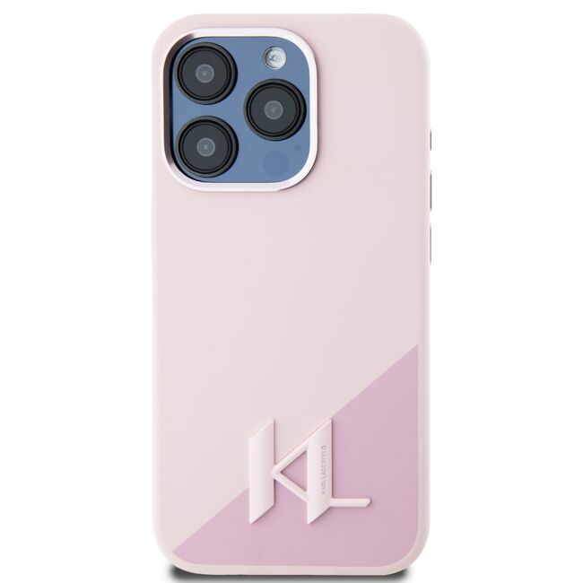 Husa Karl Lagerfeld pentru iPhone 15 Pro Max Silicone MagSafe, Shadow Metal Initial, roz