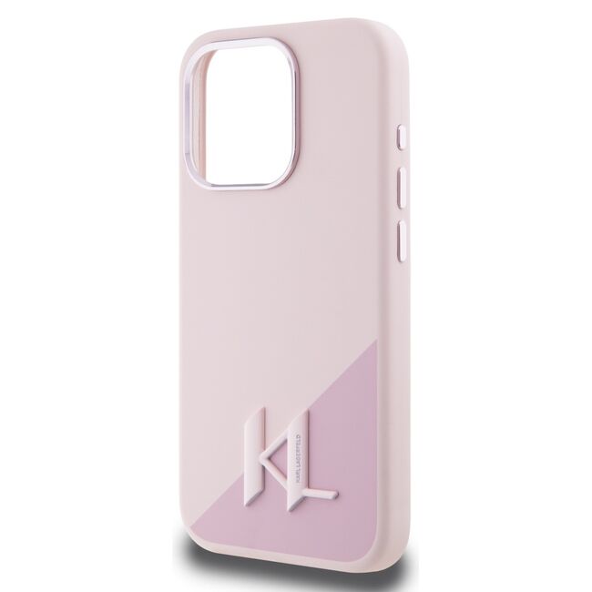 Husa Karl Lagerfeld pentru iPhone 15 Pro Max Silicone MagSafe, Shadow Metal Initial, roz