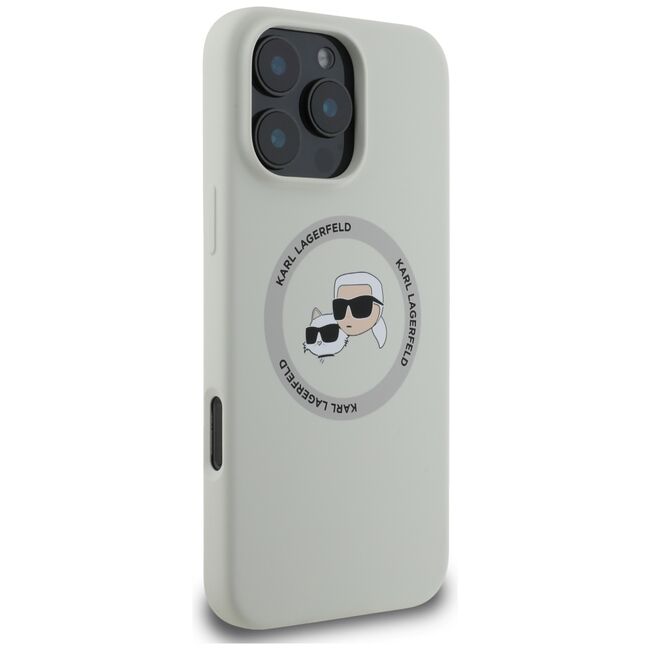 Husa Karl Lagerfeld pentru iPhone 16 Pro Silicone MagSafe, Karl&Choupette Head, gri