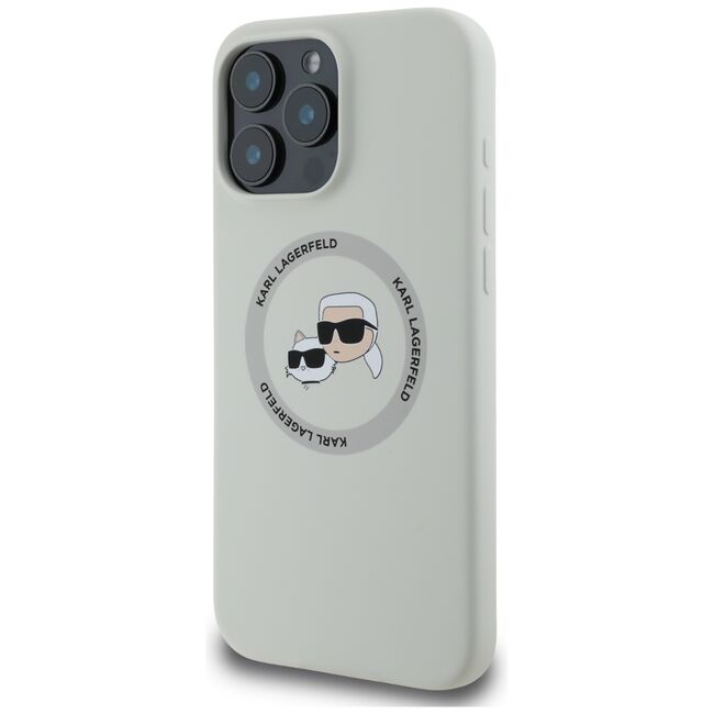 Husa Karl Lagerfeld pentru iPhone 16 Pro Silicone MagSafe, Karl&Choupette Head, gri