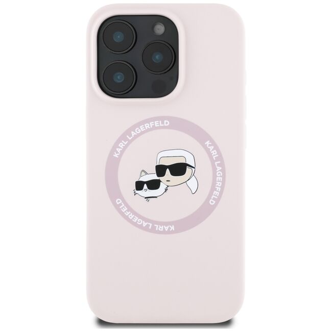 Husa Karl Lagerfeld pentru iPhone 16 Pro Silicone MagSafe, Karl&Choupette Head, roz