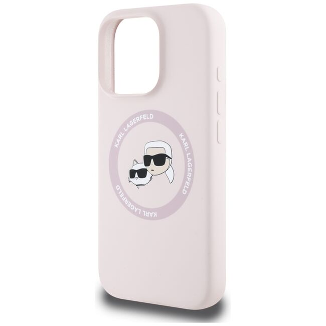 Husa Karl Lagerfeld pentru iPhone 16 Pro Silicone MagSafe, Karl&Choupette Head, roz