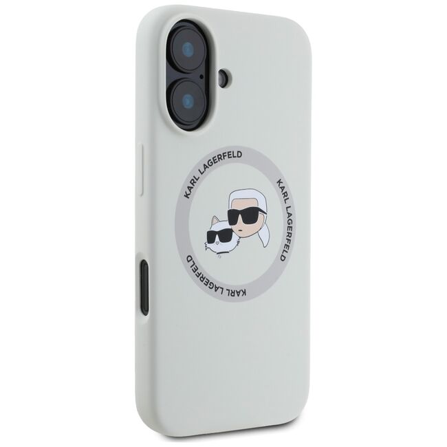 Husa Karl Lagerfeld pentru iPhone 16 Silicone MagSafe, Karl&Choupette Head, gri