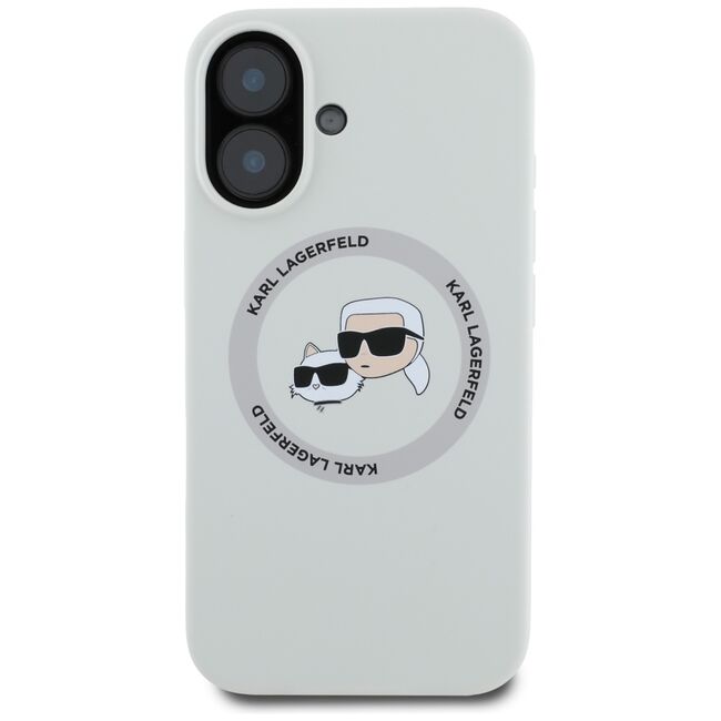 Husa Karl Lagerfeld pentru iPhone 16 Silicone MagSafe, Karl&Choupette Head, gri
