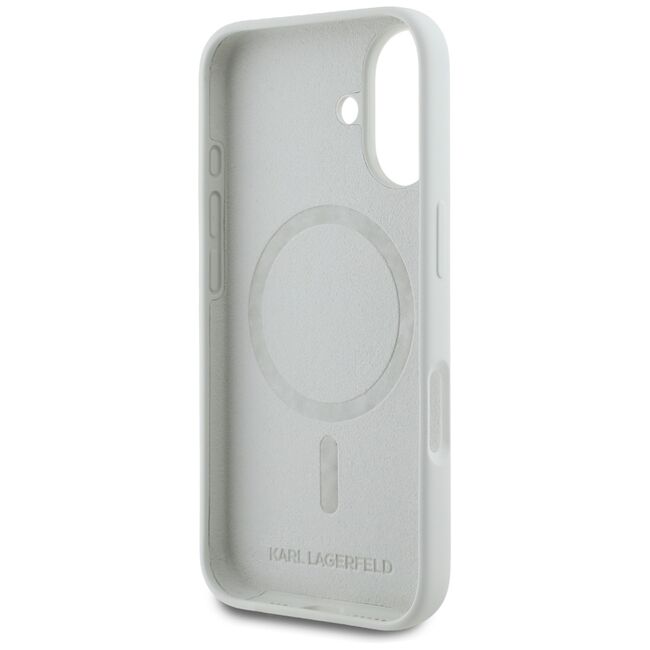 Husa Karl Lagerfeld pentru iPhone 16 Silicone MagSafe, Karl&Choupette Head, gri