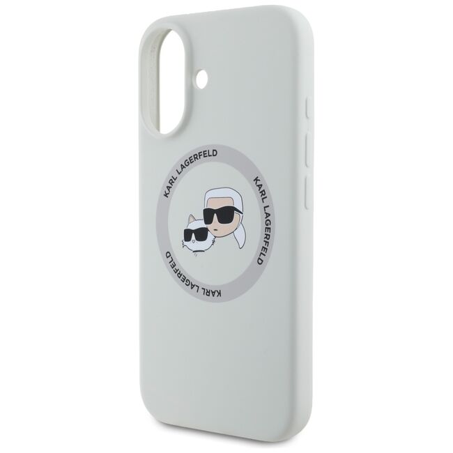 Husa Karl Lagerfeld pentru iPhone 16 Silicone MagSafe, Karl&Choupette Head, gri
