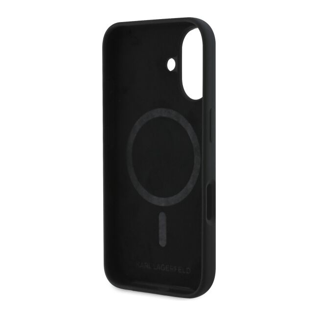 Husa Karl Lagerfeld pentru iPhone 16 Silicone MagSafe, Karl&Choupette Head - negru