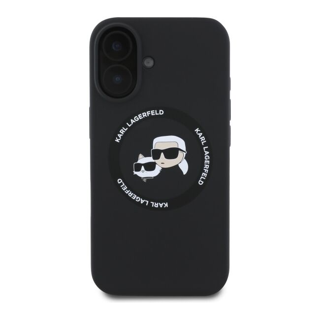 Husa Karl Lagerfeld pentru iPhone 16 Silicone MagSafe, Karl&Choupette Head - negru