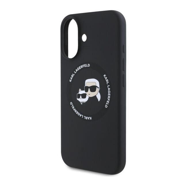 Husa Karl Lagerfeld pentru iPhone 16 Silicone MagSafe, Karl&Choupette Head - negru