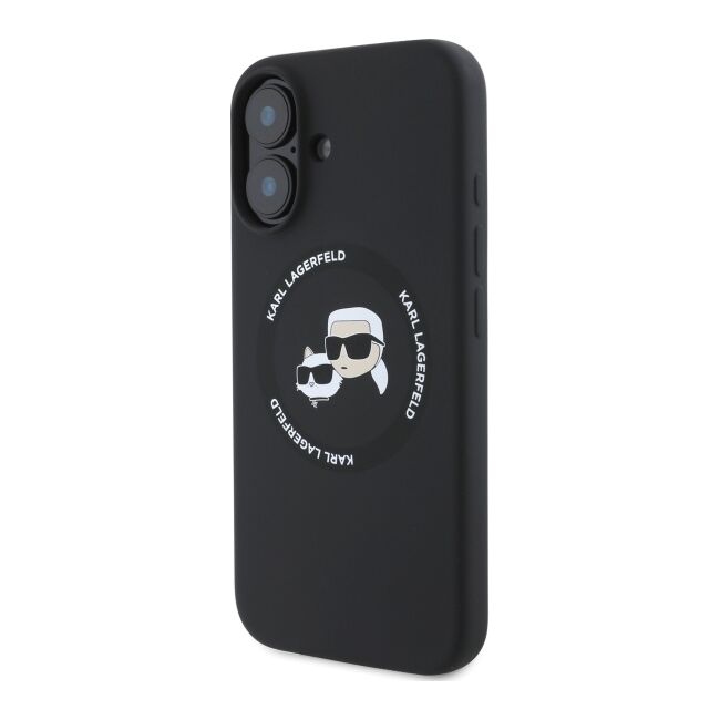 Husa Karl Lagerfeld pentru iPhone 16 Silicone MagSafe, Karl&Choupette Head - negru