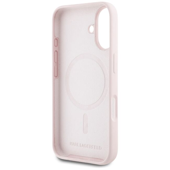 Husa Karl Lagerfeld pentru iPhone 16 Silicone MagSafe, Karl&Choupette Head, roz