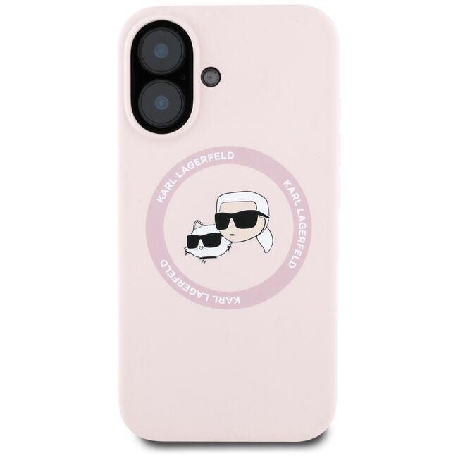 Husa Karl Lagerfeld pentru iPhone 16 Silicone MagSafe, Karl&Choupette Head, roz