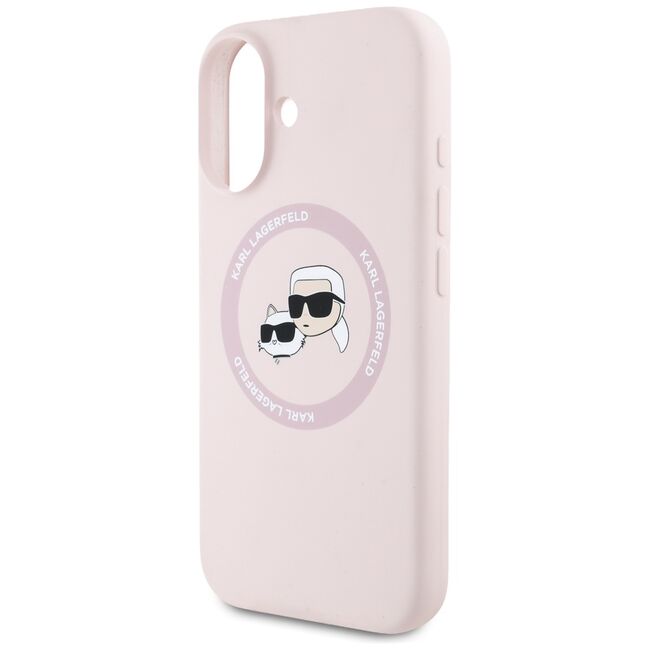 Husa Karl Lagerfeld pentru iPhone 16 Silicone MagSafe, Karl&Choupette Head, roz