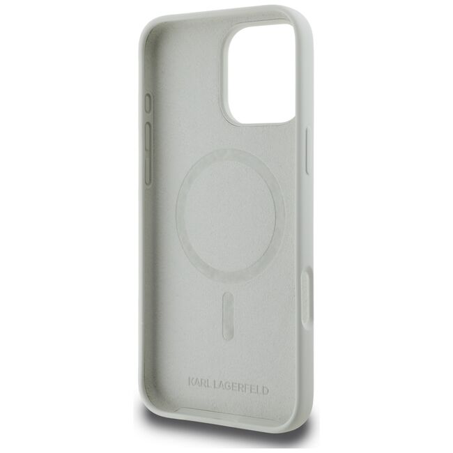 Husa Karl Lagerfeld pentru iPhone 16 Pro Max Silicone MagSafe, Karl&Choupette Head, bej
