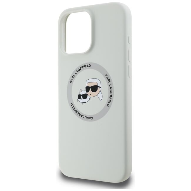 Husa Karl Lagerfeld pentru iPhone 16 Pro Max Silicone MagSafe, Karl&Choupette Head, bej