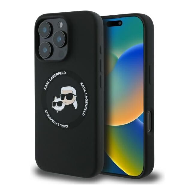 Husa Karl Lagerfeld pentru iPhone 16 Pro Max Silicone MagSafe, Karl&Choupette Head - negru