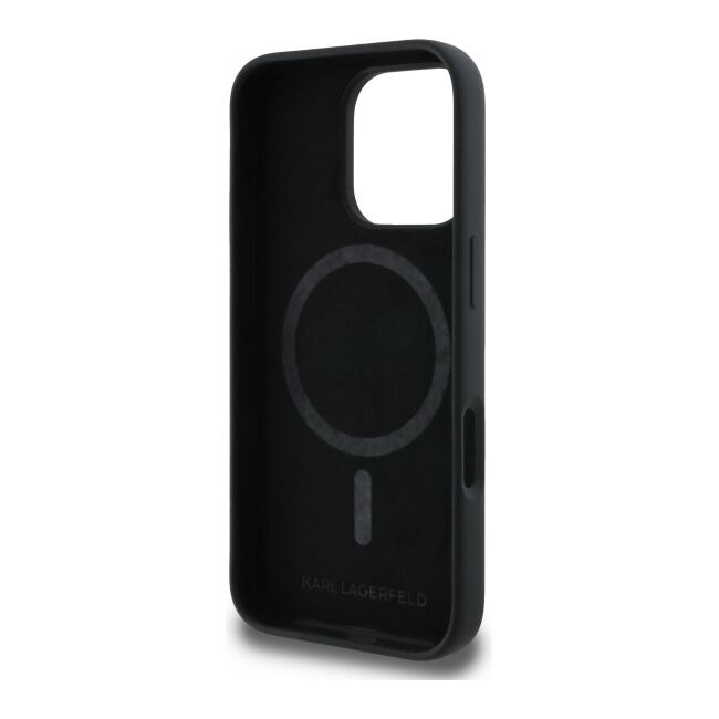 Husa Karl Lagerfeld pentru iPhone 16 Pro Max Silicone MagSafe, Karl&Choupette Head - negru