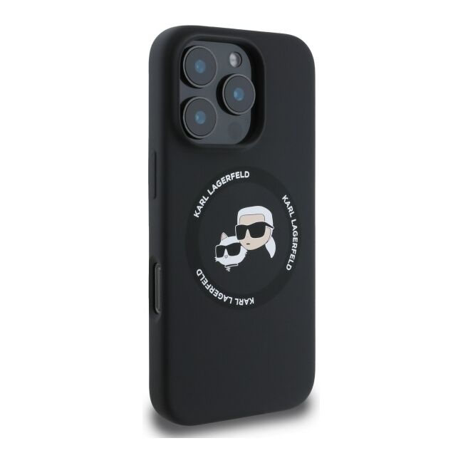 Husa Karl Lagerfeld pentru iPhone 16 Pro Max Silicone MagSafe, Karl&Choupette Head - negru
