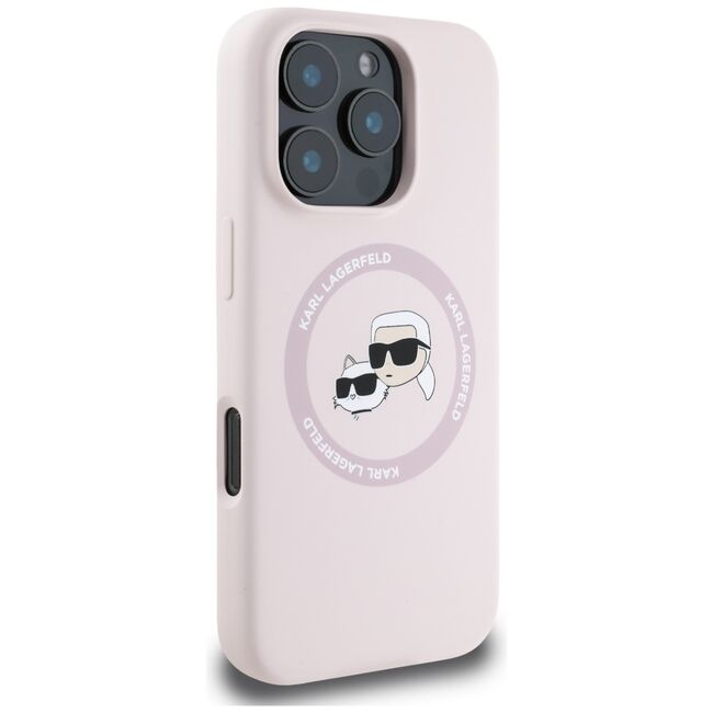 Husa Karl Lagerfeld pentru iPhone 16 Pro Max Silicone MagSafe, Karl&Choupette Head, roz