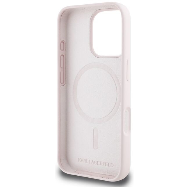 Husa Karl Lagerfeld pentru iPhone 16 Pro Max Silicone MagSafe, Karl&Choupette Head, roz