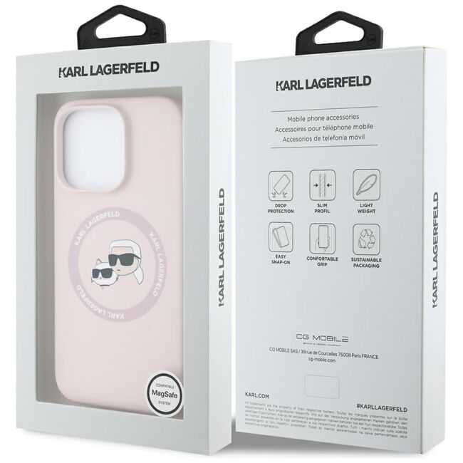 Husa Karl Lagerfeld pentru iPhone 16 Pro Max Silicone MagSafe, Karl&Choupette Head, roz
