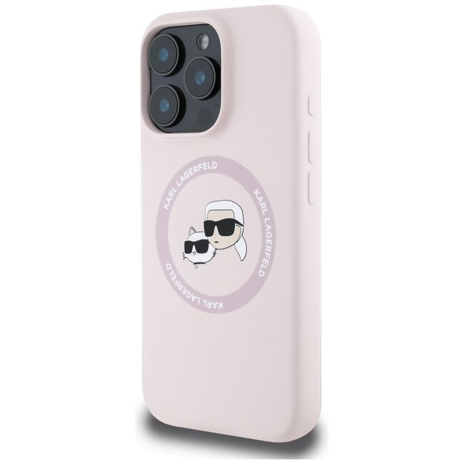 Husa Karl Lagerfeld pentru iPhone 16 Pro Max Silicone MagSafe, Karl&Choupette Head, roz