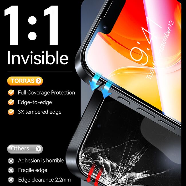 Folie pentru iPhone 16e (set 2) - Torras GlassGo Install Master - Clear