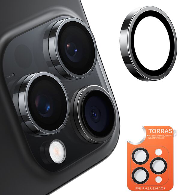 Folie Camera pentru iPhone 16 Pro / iPhone 16 Pro Max - Torras Lensguard Camera Protector - Black