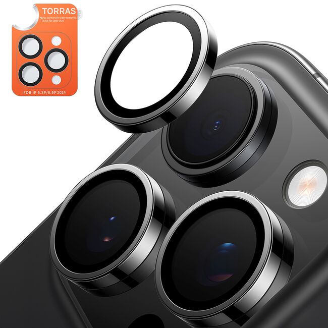 Folie Camera pentru iPhone 16 Pro / iPhone 16 Pro Max - Torras Lensguard Camera Protector - Black