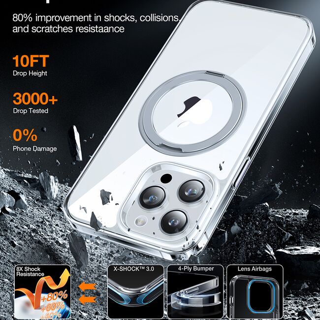 Husa pentru iPhone 15 Pro - Torras Ostand Pro MagSafe Series - Clear