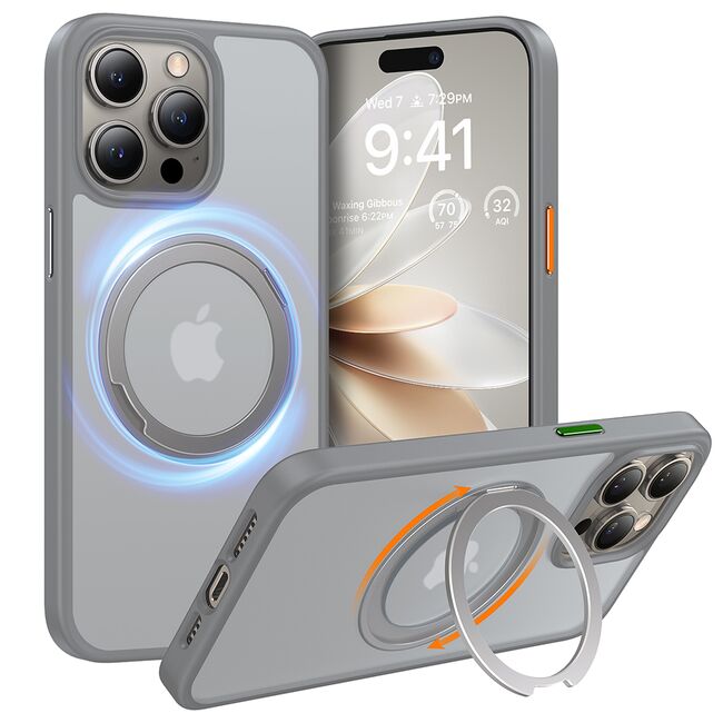 Husa pentru iPhone 15 Pro Max - Torras Ostand Pro MagSafe Series - Titanium Grey