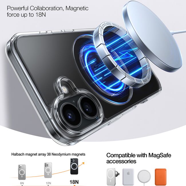 Husa pentru iPhone 16 - Torras Ostand Pro MagSafe Series - Clear