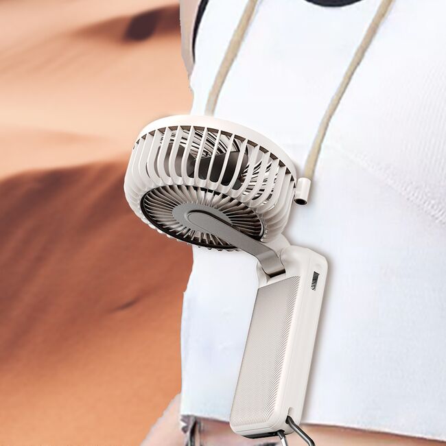 Ventilator Portabil Elegant AX10 – Ecran Digital, 3 Viteze, Autonomie extinsa, acumulator reincarcabil USB-C 3600mAh, design compact - bej