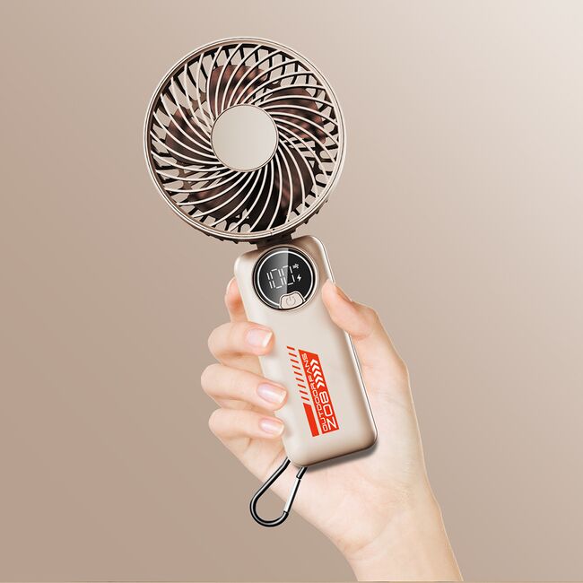 Ventilator Portabil Elegant AX10 – Ecran Digital, 3 Viteze, Autonomie extinsa, acumulator reincarcabil USB-C 3600mAh, design compact - bej