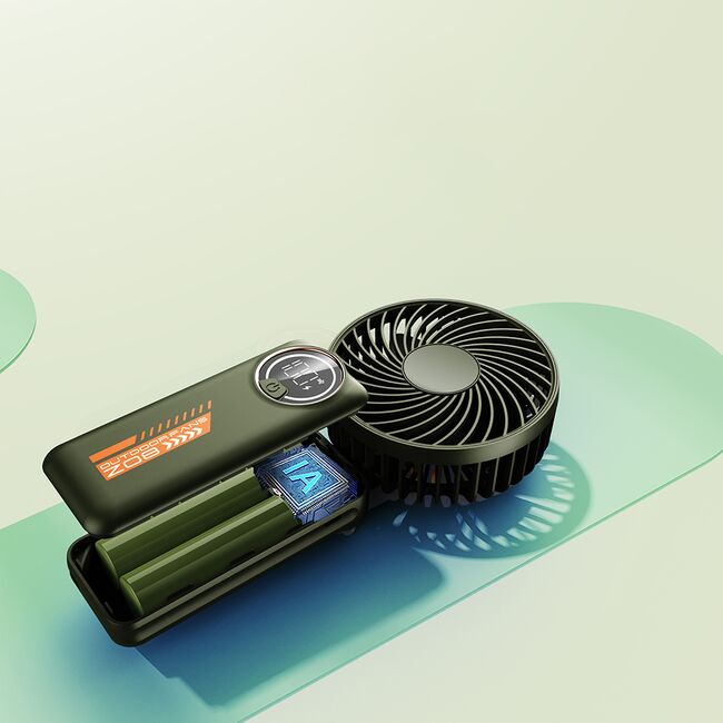 Ventilator Portabil Elegant AX10 – Ecran Digital, 3 Viteze, Autonomie extinsa, acumulator reincarcabil USB-C 3600mAh, design compact - bej