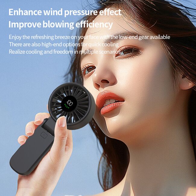 Ventilator Portabil Mini Hand pliabil – 100 Trepte Viteza, 5400 RPM, Ecran Digital LED, reincarcabil USB-C, Design Elegant si control total al fluxului de aer - negru
