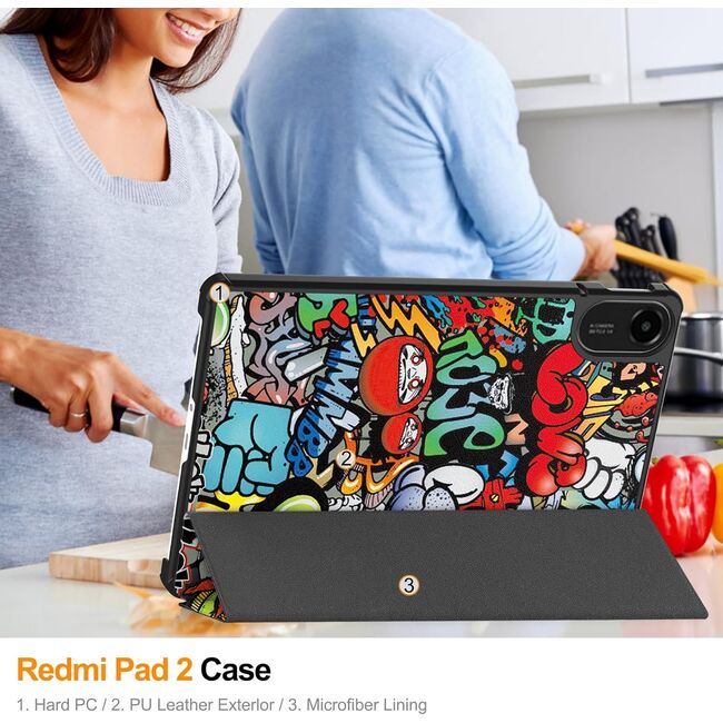 Husa pentru  Xiaomi Redmi Pad 2 tip stand functie sleep/wake-up, protectie 360 - Graffiti