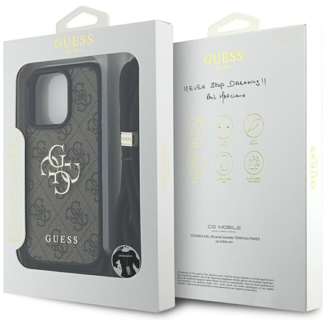 Husa pentru iPhone 16 Pro - Guess Hardcase 4G Big Logo with Cord Strap - Brown