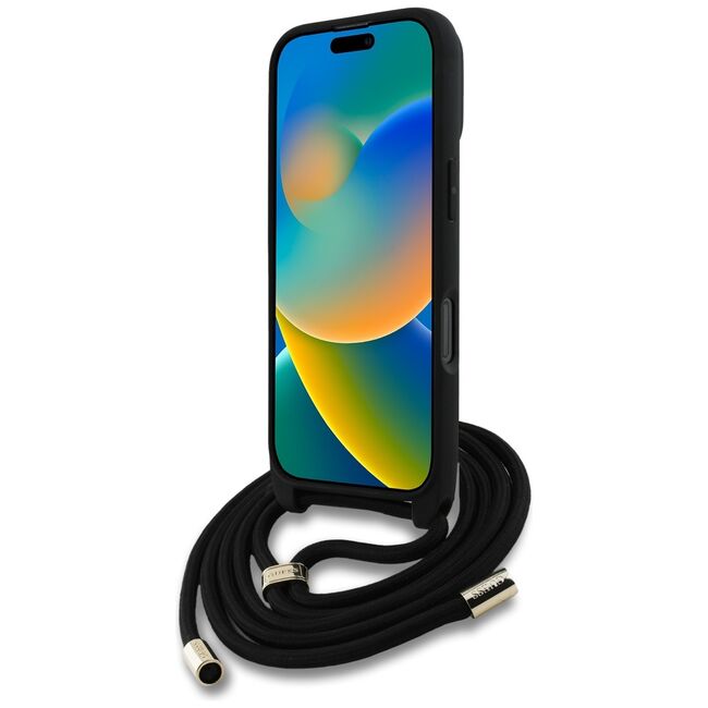 Husa pentru iPhone 16 Pro - Guess Hardcase 4G Big Logo with Cord Strap - Brown