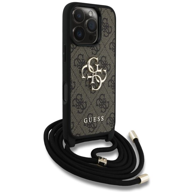 Husa pentru iPhone 16 Pro - Guess Hardcase 4G Big Logo with Cord Strap - Brown