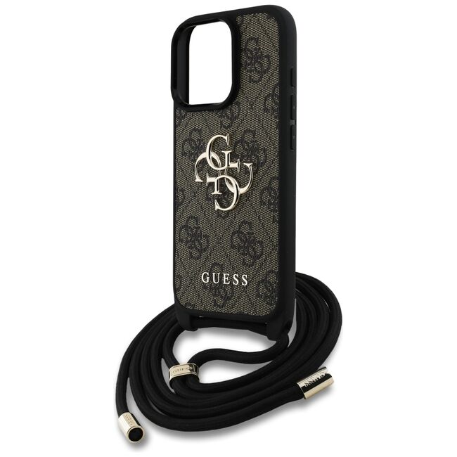 Husa pentru iPhone 16 Pro - Guess Hardcase 4G Big Logo with Cord Strap - Brown