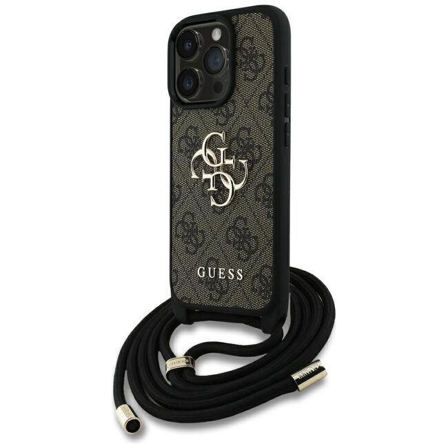 Husa pentru iPhone 16 Pro - Guess Hardcase 4G Big Logo with Cord Strap - Brown