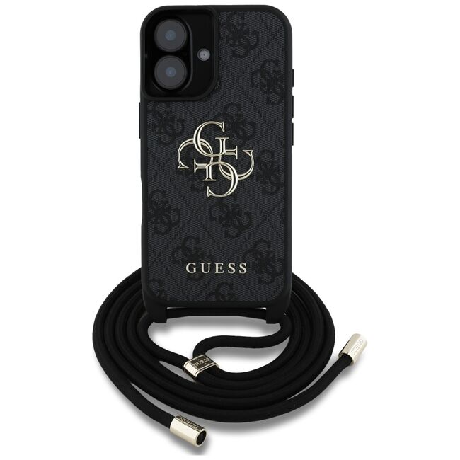 Husa pentru iPhone 16 - Guess Hardcase 4G Big Logo with Cord Strap - Black