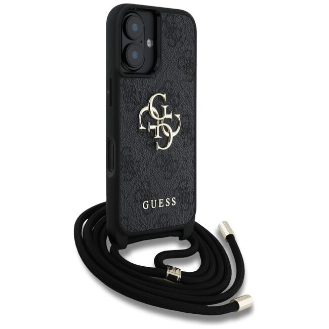 Husa pentru iPhone 16 - Guess Hardcase 4G Big Logo with Cord Strap - Black