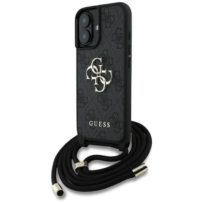 Husa pentru iPhone 16 - Guess Hardcase 4G Big Logo with Cord Strap - Black