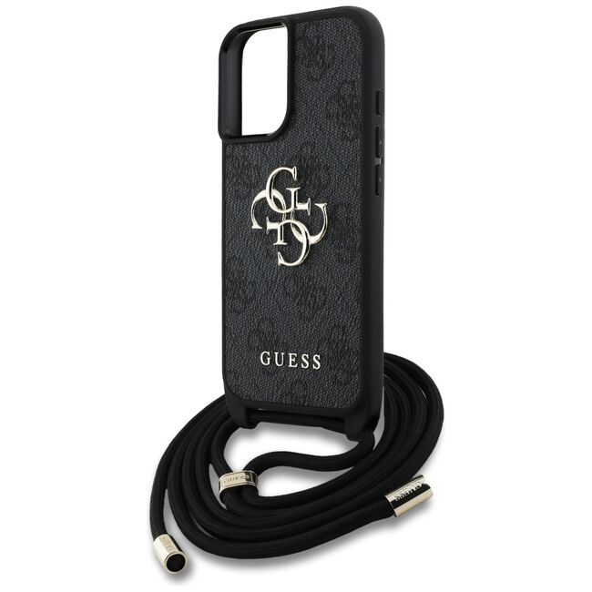 Husa pentru iPhone 16 - Guess Hardcase 4G Big Logo with Cord Strap - Black