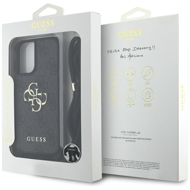 Husa pentru iPhone 16 - Guess Hardcase 4G Big Logo with Cord Strap - Black