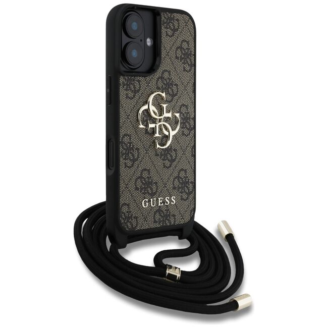 Husa pentru iPhone 16 - Guess Hardcase 4G Big Logo with Cord Strap - Brown