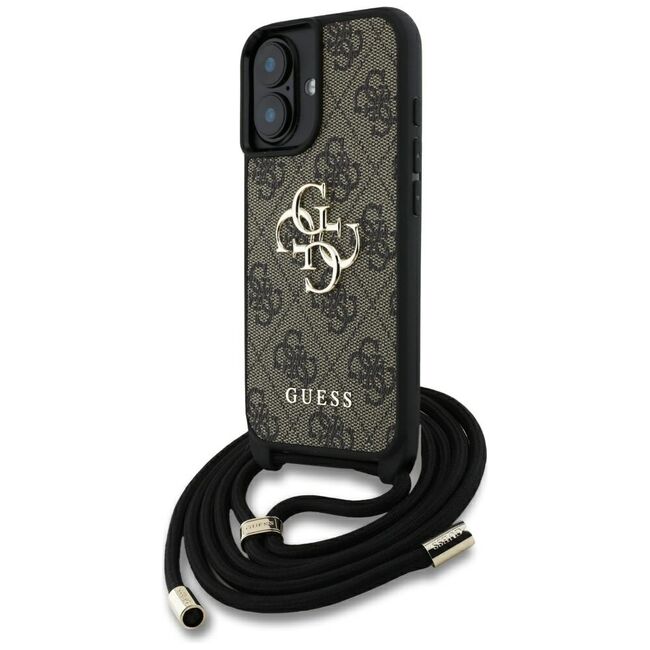 Husa pentru iPhone 16 - Guess Hardcase 4G Big Logo with Cord Strap - Brown