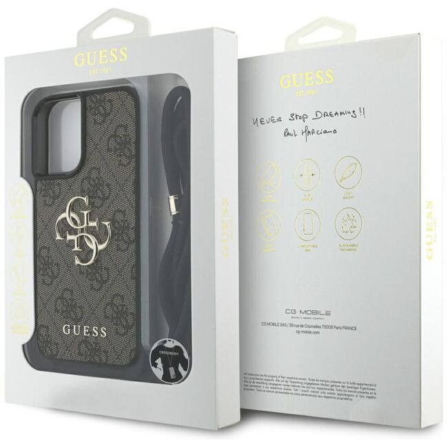 Husa pentru iPhone 16 - Guess Hardcase 4G Big Logo with Cord Strap - Brown